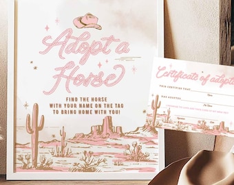 Editable Girl Pink Rodeo Birthday Wild West Western Cowgirl Adopt a Horse Certificate of Adoption Template Printable Digital Download 61K1