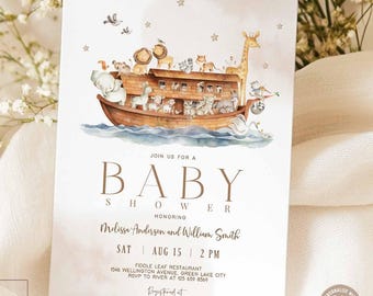 Editable Gender Neutral Noah's Ark Theme Animals Baby Shower Sprinkle Invitation Sprinkle Shower Invite Template 14V1 (1)