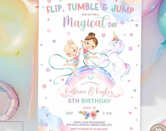 Editable ANY AGE Joint Gymnastics Unicorn Magical Day Girl Birthday Party Invitation Gymnastic Invites Digital Instant Download 56K1 (6)