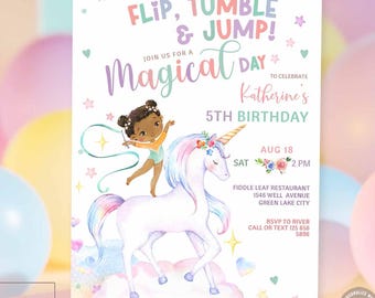 Editable ANY AGE Gymnastics Unicorn Magical Day Girl Birthday Party Invitation Gymnastic Invite Invites Digital Instant Download 56K1 (2-2)