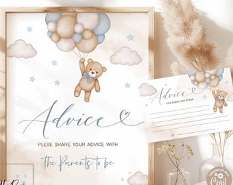 Editable Advice For The Parents To Be Sign And Card Blue Teddy Bear Game Baby Shower Sprinkle Bearly Wait Printable Instant Download 05V2