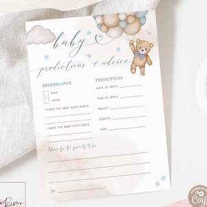 Editierbare Blue Boy Teddy Bär Baby Shower Baby Voraussagen und Ratschläge Bearly Warten Dekor Spiele Printable Sofortiger Download 05V2