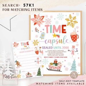 Jogo de cápsula do tempo de Natal editável, vermelho, rosa, menta, 1º aniversário, placa e cartão, chá de bebê, jogos de sprinkles, impressão, download instantâneo 57K1 (1)