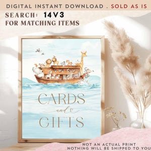 Gender Neutral Arche Noah Schiff auf See Thema Tiere Baby-Dusche-Karten und Geschenke unterzeichnen gelobtes Land Grünland Printable Instant Download 14V3