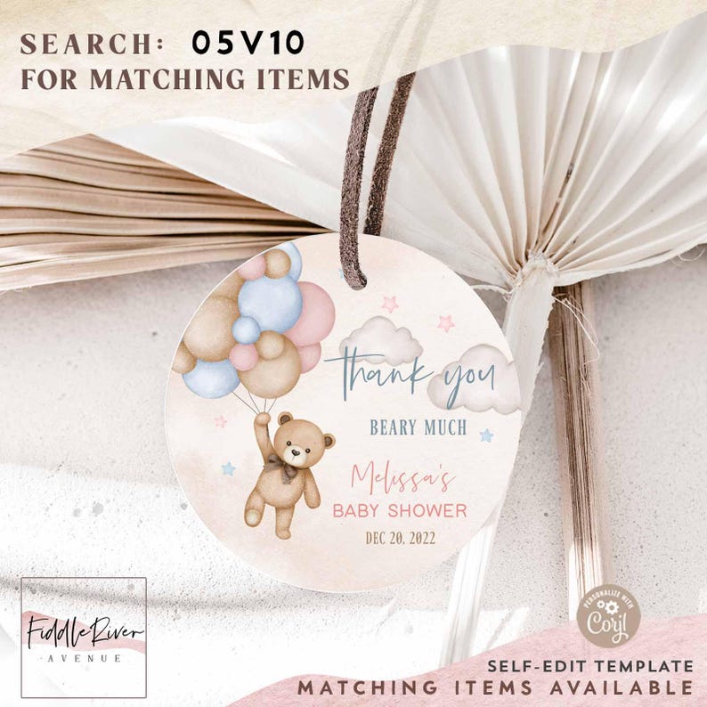 40 Adesivi Rotondi 5 Cm "Orso Con Palloncino" – Grazie Mille Per Le Tue Bomboniere!