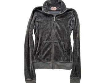 Giacca vintage Juicy Couture in velluto grigio scuro con cerniera, taglia M