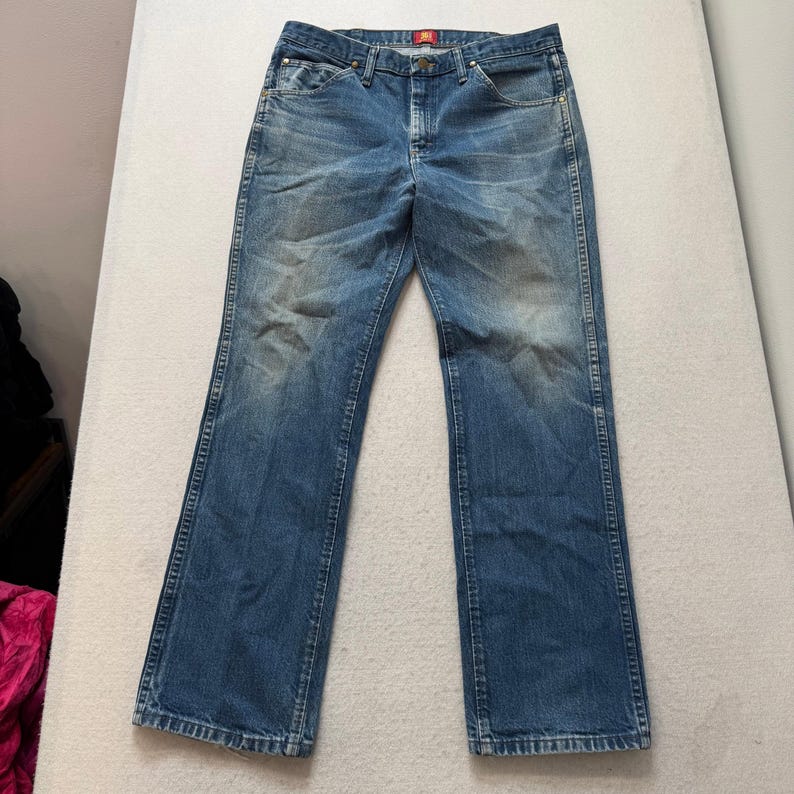 Wrangler 36MWZ Men's Medium Blue Cowboy Cut Denim Jeans Western Slim Fit Size 36 image 2