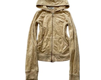 90年代ヴィンテージ Juicy Couture レディース タン ベロア フルジップ フーディー ポケット付き Y2K サイズM