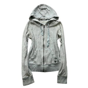 Hollister Womens Ice Blue Velour Zip Up Hoodie Loungewear Kangaroo Pocket Size S