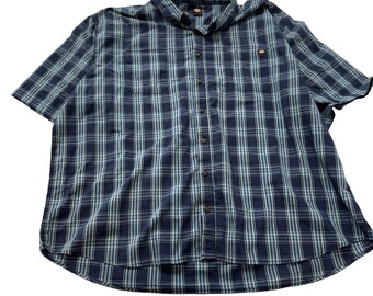 Dickies Men's Blue Plaid Button-Up Shirt Short Sleeves Relaxed Fit Size 4XL