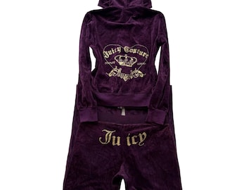 Juicy Couture Damen Deep Purple Zip-Up Hoodie & Hose Trainingsanzug Set Size L