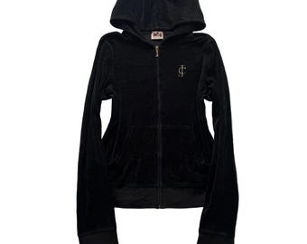 ジューシー クチュール レディース ブラック ベロア ジップアップ フーディー ポケット付き 刺繍ロゴ入り サイズ XL