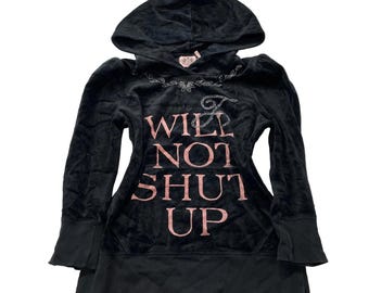 Juicy Couture Will Not Shut Up レディース ブラック プルオーバー フーディー ラインストーン付き サイズM
