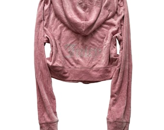 Juicy Couture roze velours dameshoodie met rits en strass logo, maat 2XL