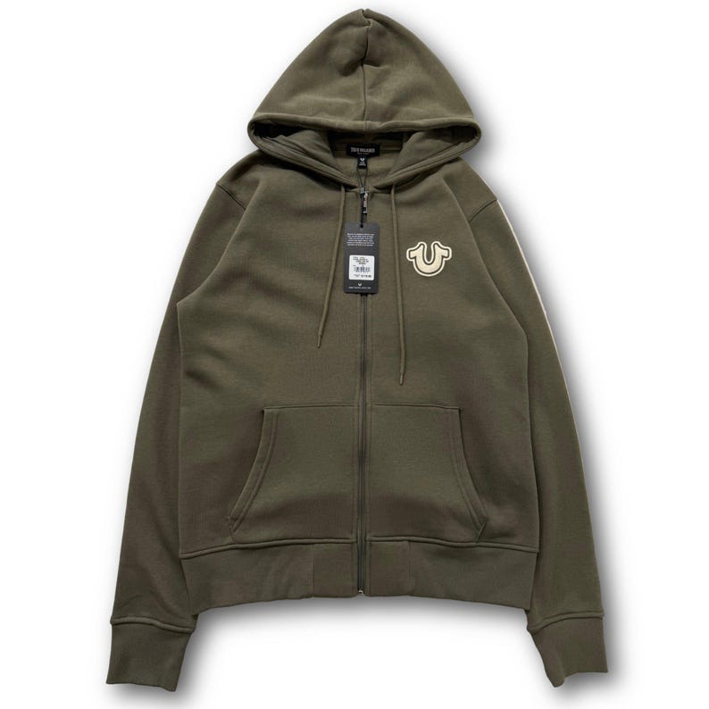 True Religion Buddha Puff Print Olive Zip Up Hoodie image 1