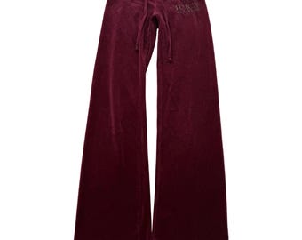 Pantalón deportivo acampanado de terciopelo granate para mujer de Juicy Couture, estilo preppy, talla XS.