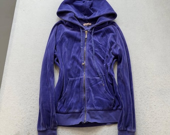 Sudadera con capucha y cremallera de terciopelo azul marino Juicy Couture para mujer, con cordón ajustable, estilo Y2K, talla XS