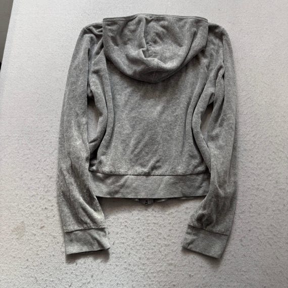 Vintage Juicy Couture Womens Gray Velour Zip-Up Hoodie Loungewear Classic Size L View 2