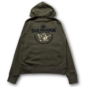 True Religion Buddha Puff Print Olive Zip Up Hoodie image 2