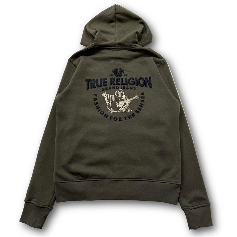True Religion Buddha Puff Print Olive Zip Up Hoodie image 2