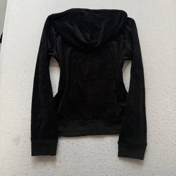 Vintage Juicy Couture Women Black Velour Zip-Up Hoodie Pockets Loungewear Size L View 2