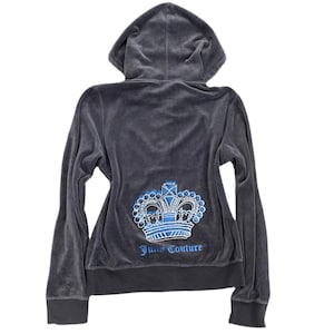 Vintage Juicy Couture Crown Design Grey Velour Zip Up Hoodie sz XL