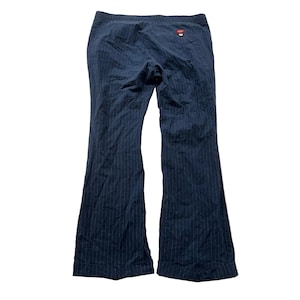 Dickies Women's Navy Blue Pinstripe Flare Pants Elastic Waist Cuffed Hem Size S