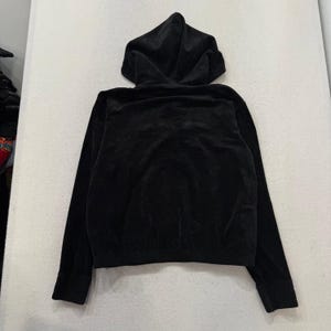 Fila Women's Jet Black Velour Pullover Hoodie Quarter Zip Elasticated Hem Size M image 2
