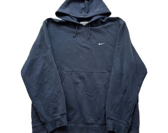 Sudadera con capucha Nike para hombre, color azul marino, mezcla de algodón, corte relajado, logo Swoosh, talla L