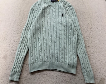 Polo Ralph Lauren Sweater Women's Mint Green Cable Knit Crewneck Preppy Size S
