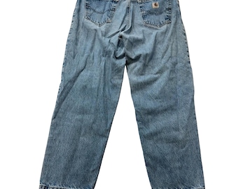Vaqueros Carhartt de corte recto, holgados, de mezclilla azul claro y lavado para hombre, talla 36