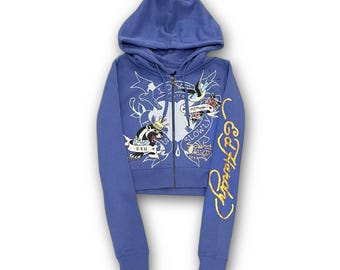 Sudadera corta con cremallera azul "Free Bird" de Ed Hardy