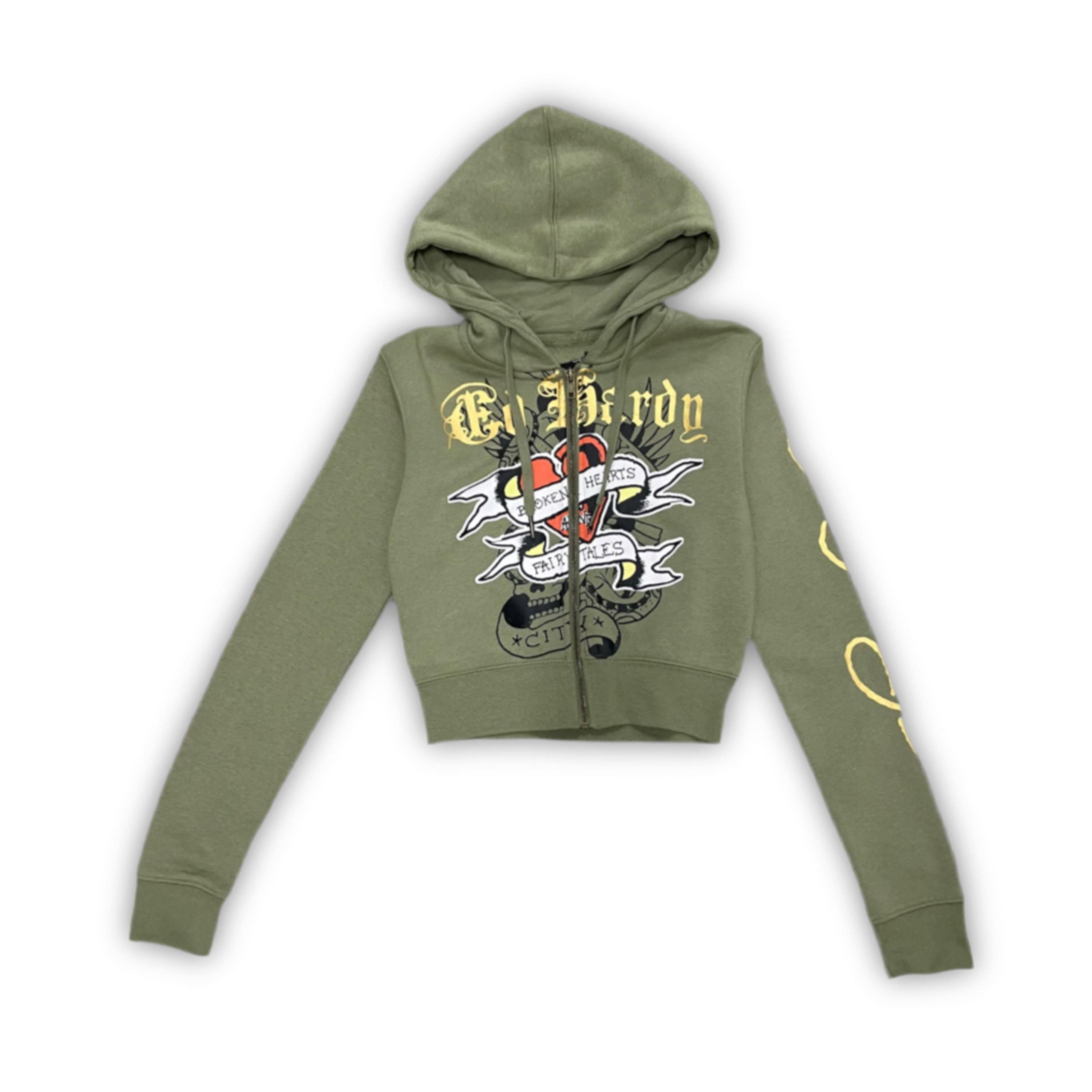 Ed Hardy “broken Hearts” Sage Cropped Zip up Hoodie - Etsy