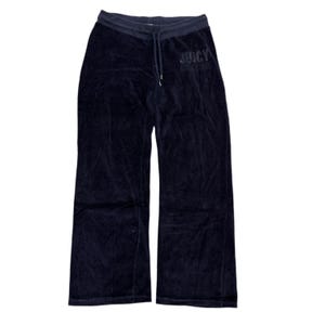Navy Blue Velour Juicy Couture Flared Pants w/ Rare Juicy Design SIZE XL