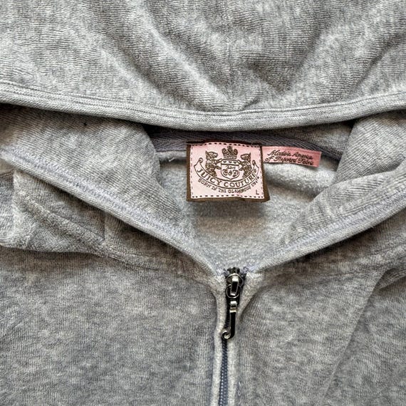 Vintage Juicy Couture Womens Gray Velour Zip-Up Hoodie Loungewear Classic Size L View 3