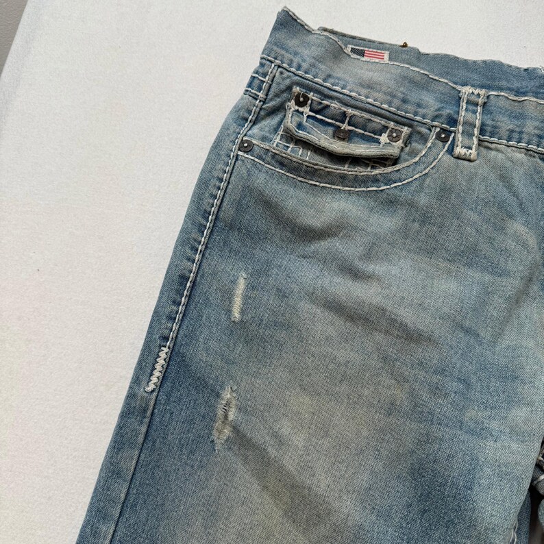 Rare True Religion Super T Ricky Men's Blue Straight Jeans Made In USA Size 38 image 8