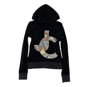 Vintage Juicy Couture Embroidered JC Black Velour Zip Up Hoodie sz M