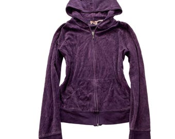 ヴィンテージ Juicy Couture レディース ディープパープル ベロア フーディー スコッティドッグ ロゴ サイズL
