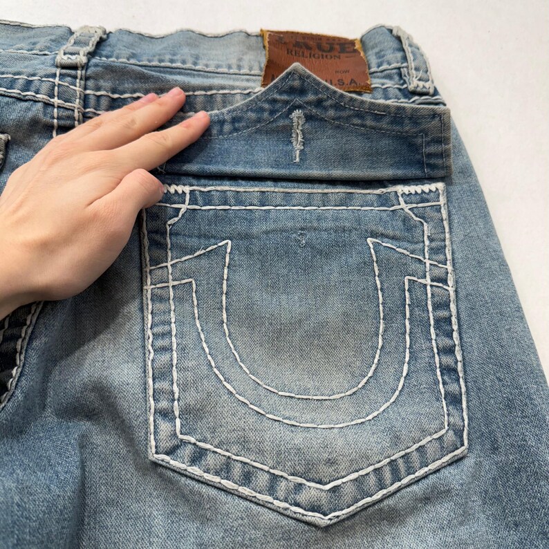 Rare True Religion Super T Ricky Men's Blue Straight Jeans Made In USA Size 38 image 6