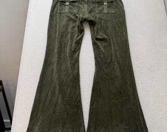 Pantaloni sportivi svasati da donna Juicy Couture vintage, verde oliva, con tasche a pressione, taglia L