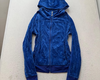 Juicy Couture Women's Royal Blue Velour Full Zip Hoodie Logo Preppy Y2K Size L