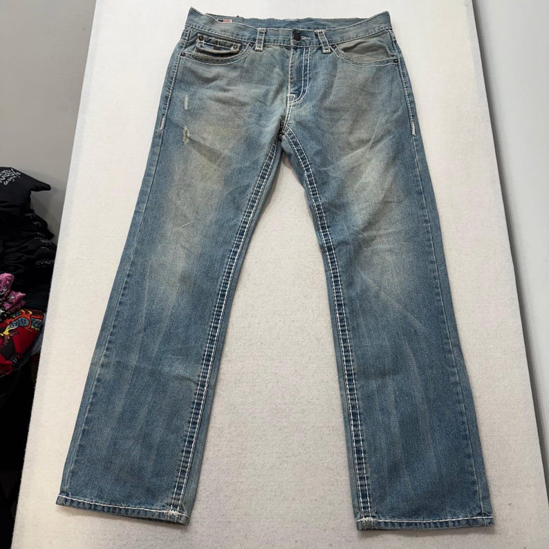 Rare True Religion Super T Ricky Men's Blue Straight Jeans Made In USA Size 38 image 2