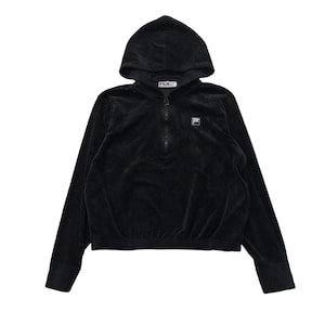 Fila Women's Jet Black Velour Pullover Hoodie Quarter Zip Elasticated Hem Size M image 1
