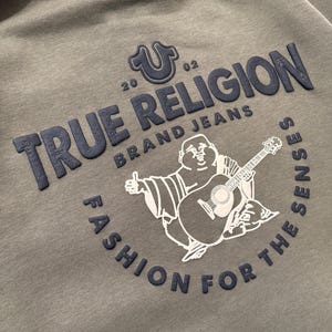 True Religion Buddha Puff Print Olive Zip Up Hoodie image 4