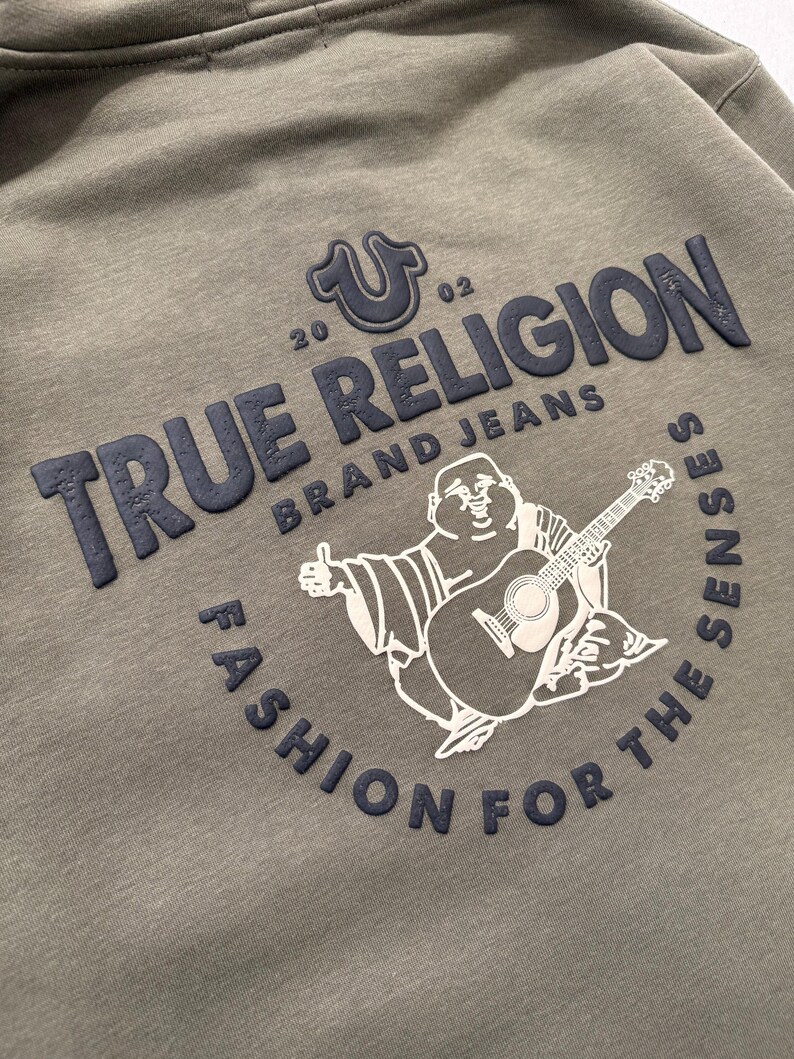 True Religion Buddha Puff Print Olive Zip Up Hoodie image 4