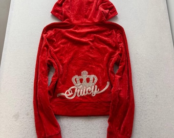Sudadera con capucha y cremallera de terciopelo escarlata para mujer de Juicy Couture, con logo de corona, estilo preppy, talla 2XL.