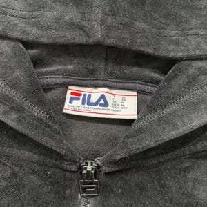 Fila Women's Jet Black Velour Pullover Hoodie Quarter Zip Elasticated Hem Size M image 3