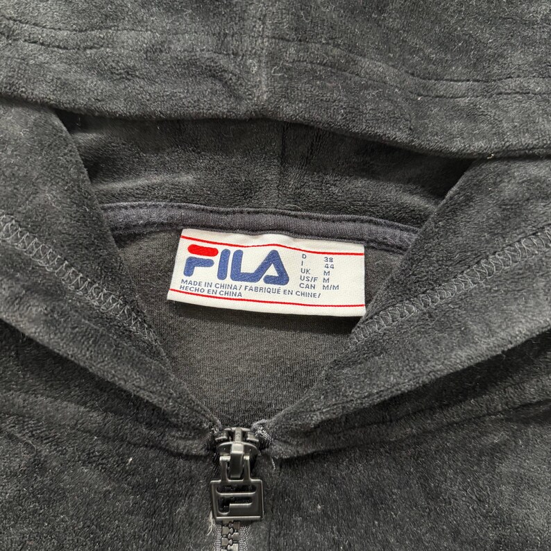 Fila Women's Jet Black Velour Pullover Hoodie Quarter Zip Elasticated Hem Size M image 3