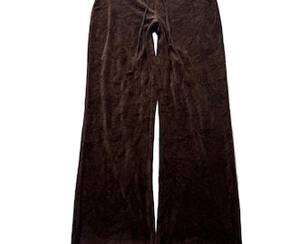 Pantalón deportivo Juicy Couture para mujer, color marrón oscuro, de terciopelo, con pernera acampanada y cordón ajustable, talla XL.