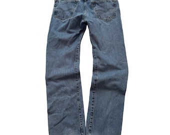 Levi Strauss & Co Men's Medium Blue Denim Straight Leg Jeans Frayed Hems Size 34